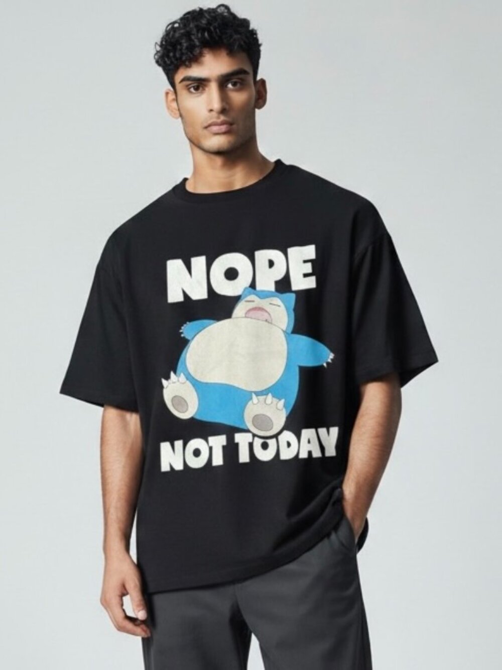 NEW Pokemon T-Shirt Men’s LARGE Snorlax “No Not Today” black NWT
